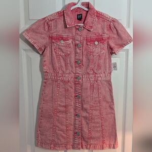 GAP Girl's Pink Denim Dress Jeans Short Sleeve 100% Cotton Size 8 NWT